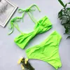 Néon vert noué Bikini 2020 femme taille haute maillot de bain string maillots de bain fil gratuit encolure dégagée maillot de bain maillot de bain 5009 T200708