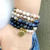 MG1362 천연 산후 목구멍 Chakra 108 Mala Bracelet 핑크색 얼룩말 Jasper 여성을위한 영적 치유 쥬얼리