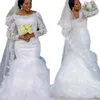 2022 mangas compridas Mergulhentos de casamento de sereia Aplicadores Apliques Rendas Fiered Skirt Back Back Plus Size Trumpet Vestidos nupciais Feito por vestidos de Novia