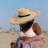 Lungo nastro rafia spiaggia hat per donne parabrezza decorazione estate cappello di paglia estate goccia all'ingrosso 220312