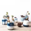 8Pcs/Set Classic Blue and White Ceramic Flower Pots for Succulent Plant Oriental Style Planter Home Garden Office Decoration Y200709