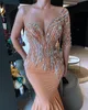 2022 Plus Size Arabic Aso Ebi Beaded Crystals Luxurious Prom Dresses Mermaid Satin Evening Formal Party Second Reception Birthday Engagement Gowns Dress ZJ263