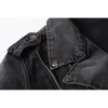 PYJTRL New Mens Autumn Winter Thick Vintage Holes Ripped Distressed Coat Black Denim Jacket For Motorcycle Zippers Outwear 201123