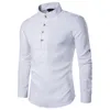 2019 Erkekler Rahat Gömlek Uzun Kollu Mandarin Yaka Gömlek Katı Renk Geleneksel Çin Tarzı Gömlek Pamuk Harmanlanmış Artı Boyutu C1210