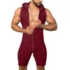 Men Casual Solid Color Sleeveless Jumpsuit Pockets Short Pants Hooded Romper H1223