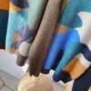 Mode Retro Color-blocking Alpaka Pullover Frau Lose-fit Pullover Pullover Unregelmäßige Farbe Kontrast Druck Trend Herbst und Winter Tops