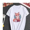 カワイイフォックスプリントTシャツ女性ヒップスターかわいいTシャツ女性ファッションシーズンズ原宿ホワイト0ネックトップス服