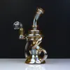 New rainbow dab rigs bong hot sell recycler oil rigs 8 inch thick glass water pipe beaker with quartz banger