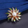 Large Pearl Rhinestone Sunflower Brooches Enamel Metal Flower Brooch Pin Pins Scarf Buckle Gift Women Jewelry2128087