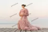 Dust Pink vestidos de graduación 2022 tul vestido de mujer embarazada de gran tamaño con volantes de manga larga vestidos de maternidad para sesión de fotos