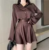 Work Dresses Autumn 2 Piece Set Women Full Sleeve Crop Top + Skirts Sets Summer Ladies Solid Fashion Casual Two Ensemble Femme