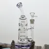 8 pouces coloré épais cou plié bongs en verre fumer pipe violet recycleur verre huile Dab plates-formes percolateur conduites d'eau joint femelle avec 14mm accessoires de bol transparent
