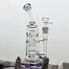 8 pouces coloré épais cou plié bongs en verre fumer pipe violet recycleur verre huile Dab plates-formes percolateur conduites d'eau joint femelle avec 14mm accessoires de bol transparent