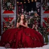 Vestidos DE 15 Años Red Cekinowe Suknie Quinceanera Koronki Aplikacja Sweet 16 Ubierz Off Ramska Meksykańska Prom Suknie 2021