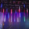 Étanche 3 couleurs EU Plug Garland 8 Tubes LED Meteor Shower Guirlande lumineuse 50cm 30cm Icicle Snowfall Décoration de Noël Y200903