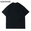 Gonthwid Oversized Tees Shirts Harajuku Graffiti Standbeeld Print T-shirts Casual Hip Hop Hipster Streetwear Korte Mouw Katoenen Tops G1229