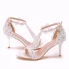 Frauen Stiletto Dünne High Heel Sandalen Sexy Knöchel Riemen Offene spitze Weiß Perlen Glitzernde Party Bridals Hochzeit Dame Schuhe