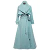 여성용 양모 혼합 요시미 2021 가을 겨울 코트 여성 Maxi Full Sleeve Long Coat Blue Plus Size Famale S-XXL 모직 재킷