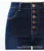 2141 YouAxon New Ankom med hög midja jeans för kvinnor stretchig mörkblå knapp flyga denim mager byxor byxor lj200808