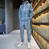 2021 Yeni Moda Ekose Eşofman Erkekler Kapşonlu Ter Suits 2 Parça Erkekler Yansıtıcı Jogger Setleri Streetwear Kazak Sweetsuit Setleri
