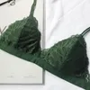 Novo Sexy Bralette Francês Underwear Renda Triângulo Cup Push Up Sutiã Set Mulheres Ultra-Thin Marca Verde Lingerie e S M L calcinha Set LJ201031