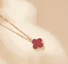 Trèfle Collier Femme Argent 925 Or Rose Noir Agate Pendentif Net Rouge Tempérament Accessoires Clavicule Chaîne Corée