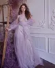 Party klänningar lavendel lila halter strapless aftonklänning långärmad sparkly prom blommiga ruffles kvinnor öppna tillbaka