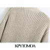 KPYTOMOA Femmes Mode avec Wrap Attaché Cardigan Tricoté Pull Vintage Manches Longues Lâche Femelle Survêtement Chic Tops 210204