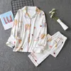 Pyjama de style japonais nouveau printemps et automne pour dames 100% coton à manches longues en deux pièces pyjama en coton tricoté ensemble femmes 201217