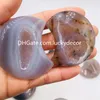 5pcs 50-60mm Agata Geode Geode Forma della luna Guarigione Cristallo Naturale Druzy Quarzo intagliato Douffata Palm Palm Pocket Stone Reiki Chakra Meditazione Meditazione Terapia Deco