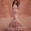 Chic Mermaid Maternity Dresses Long Sleeves With Tulle Ruffles Fluffy Mermaid Prom Party Gowns Custom Made