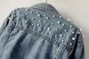 Vintage Women Jean Jackets With Pearls Beading autumn Long Sleeve Pockets Denim Jackets Women Loose Outwear Female Coat 201028