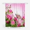 Rosa rosas mariposa cortina de ducha personalizada impermeable 3D cortina de ducha 100% poliéster impresión digital cortina de baño 180 cm * 180 cm