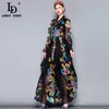 LD Linda Della Runway Maxi Dress Plus Size Women's Long Sleeve Collar Vintage Ploral Print Chiffon Party Holiday Long Dre2517