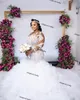 Plus -storlek sjöjungfru spets bröllopsklänningar med avtagbara tåg långa ärmar pärlstav afrikanska brudklänningar svep tågrock de mariee257g