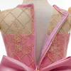 Robe de fille de fleur de broderie robes de princesse rose de haute qualité robes de filles de mariage robes de bal hôte robe de bal jupe bateau rapide