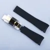 20mm Curved End strap and Middle Gold Polished Clasp Silicone Black Navy Green Orange Red Rubber Watchband For Rol strap SUB GMT D209M