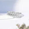 Luxury 925 Sterling Silver Pave Emerald Cut Simulated Diamond Wedding Engagement Cocktail Women Topaz Band Rings Fine Jewelry Wholesale