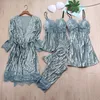 M-XL 4 stks Kimono Badjas Robe Jurk Sets Sexy Velor Lady Lingerie Summer Home Clothing Nightwear Bruid bruiloft nachtkleding