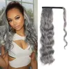 Salt and pepper Loose Wave Pony tail hair Extension real soft Wrap Around Drawstring Curly Wavy Ponytail Hairpieces for black women