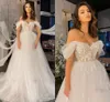 Trouwjurken romantische kant applicaties uit de schouder Sexy Empire Taille Sweep Train Bridal Jurken Arabisch Aso Ebi Boho Garden Vestidos de Novia