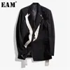 [EAM] Femmes Noir Contraste Couleur Burr Split Blazer Nouveau Revers Manches Longues Coupe Ample Veste Mode Printemps Automne 2020 LJ200911