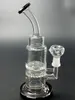 Black Glass Bong Hookahs 8.5 inch Tube Double Recycler Comb Perc Disk Water Pipe with Free Charge Matching Dry Bowl