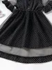 Toddler Girls Polka Dot Print Contrast Mesh Flounce Sleeve Dress SHE