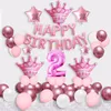 1 Set Blue Pink Crown Birthday Balloons Helium Number Foil Balloon för Baby Boy Girl 1st Party Decorations Kids Dusch 220225