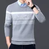 Männer Herbst Winter Casual Marke Warme Pullover Pullover Drehen Unten Hemd Kragen Stricken Muster Outfits Mantel 201221