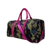 Rosa band Camo resväska Stor kapacitet Leopard Duffle Custom Design Handväska Övernattning Weekend Tote Bag med Hot Pink Strap Dom1065