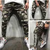 Venda quente homens skinny stretch lápis calças denim camuflagem plissada slim fit jean calças laterais lateral carga jeans macho roupas1