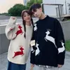 Pareja de navidad suéter prendas de punto ropa de la universidad de moda de estilo coreano amantes de las mujeres mirada familiar ropa a juego traje desgaste 15 210204