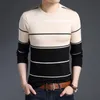 Mens Sweaters Fashion Marka Sweater Erkek Külot Çizgili İnce Uygun Jumperlar Örgü Yünlü Sonbahar Kore Stil Sıradan Erkek Kıyafetler 221008